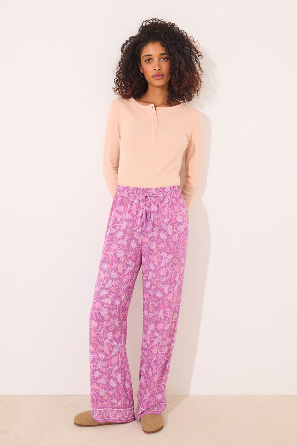 Womensecret Pantalón largo de viscosa con estampado floral boho estampado