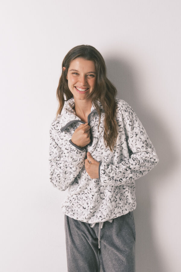 Women'secret Pijama larga de forro polar con estampado animal estampado
