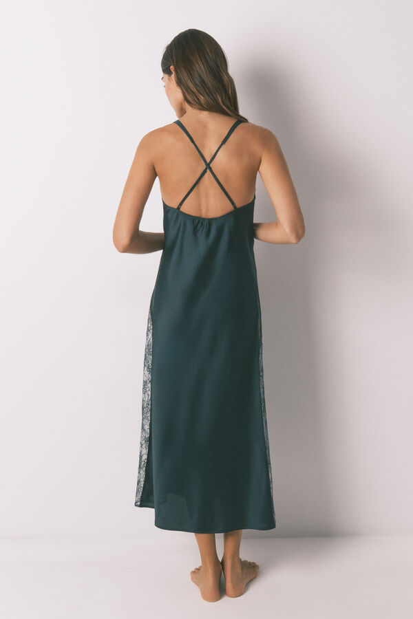 Women'secret Camisón largo satén verde verde