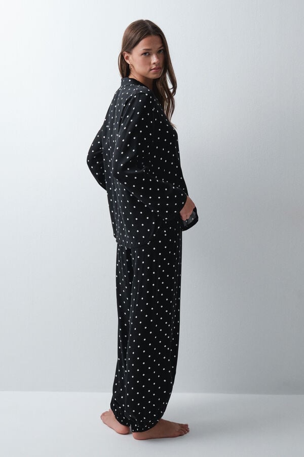 Women'secret Pijama larga camisera negra de puntos negro