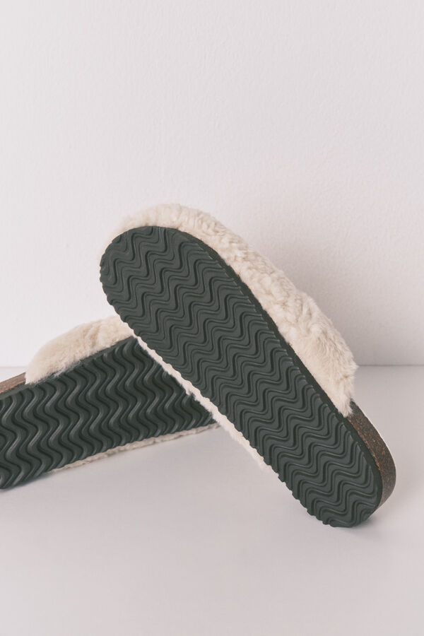 Women'secret Pantuflas para casa de borrego beige marfil