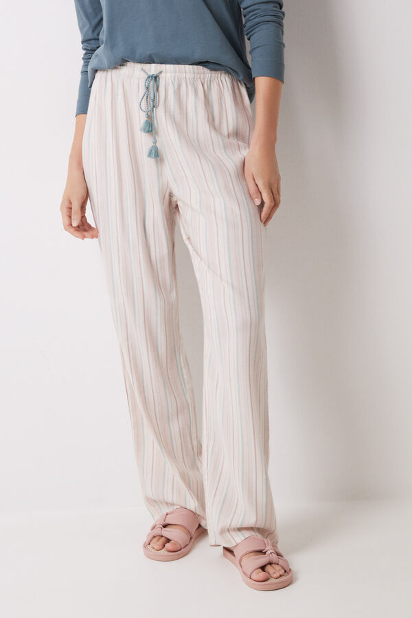 Womensecret Pantalón largo franela y rayas multicolor estampado
