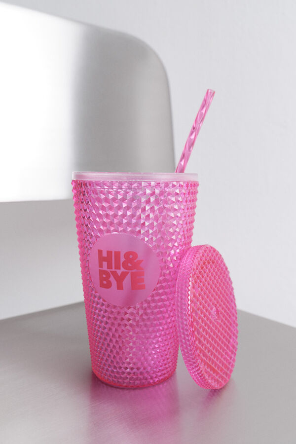 Womensecret Vaso de plástico con pajita integrada y botella de vino. púrpura