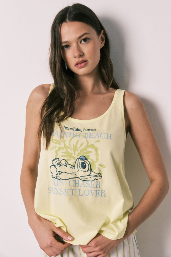 Women'secret Pijama corta de tirantes Stitch amarilla estampado