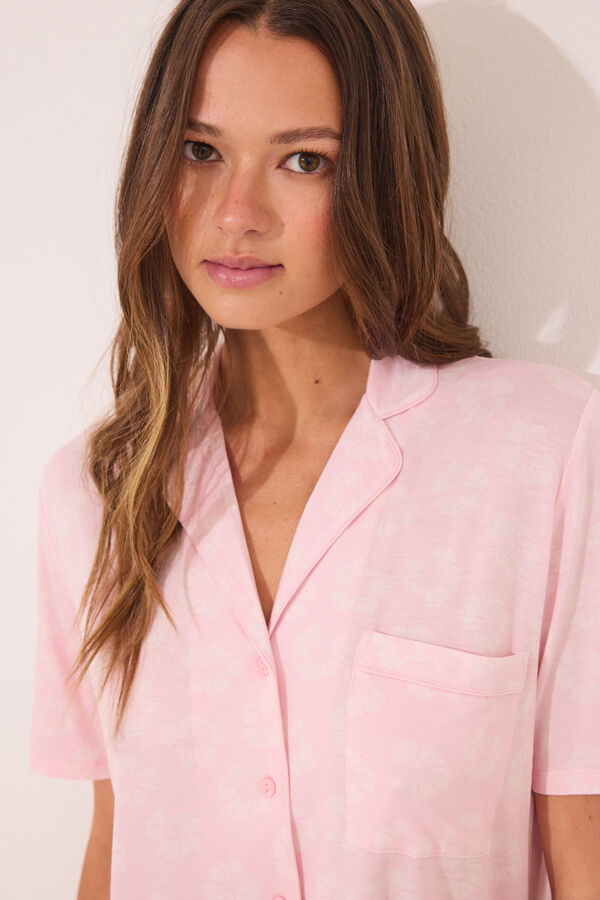Womensecret Pijama camisera Capri de viscosa rosa rosa