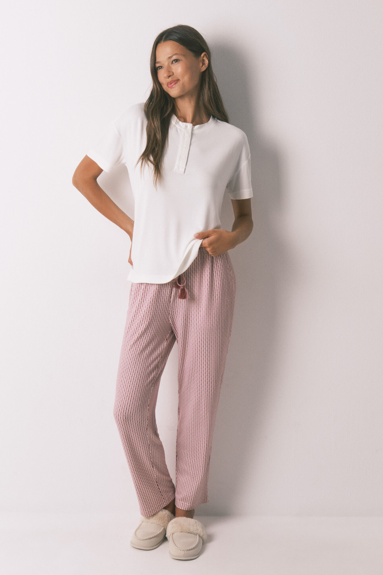 Women'secret Playera blanca holgado de manga corta