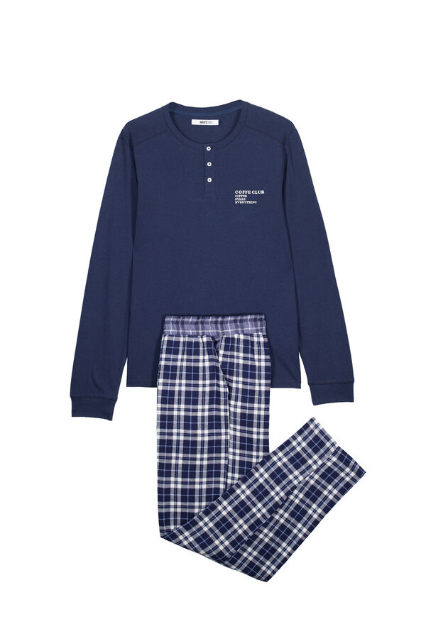 Women'secret Pijama larga de algod&oacute;n azul marino a cuadros azul