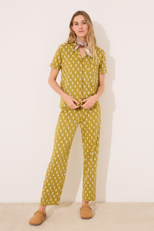 Womensecret Pijama camisera color caqui 100% algodón con estampados estampado