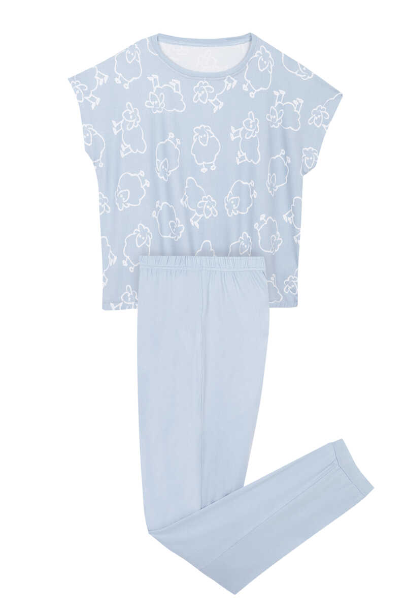 Womensecret Pijama manga corta ovejas tejido cálido azul azul