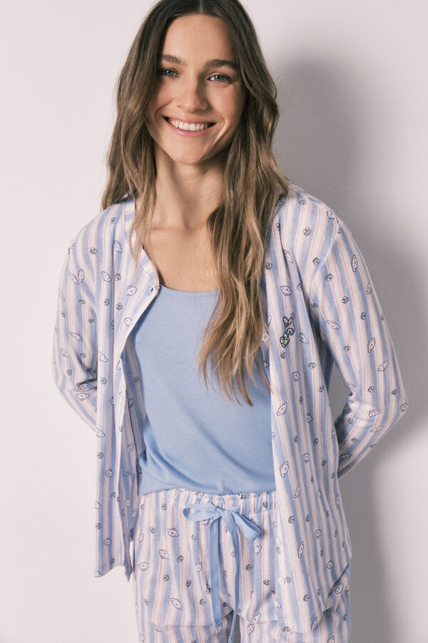 Women'secret Set de pijama a rayas y top azul azul