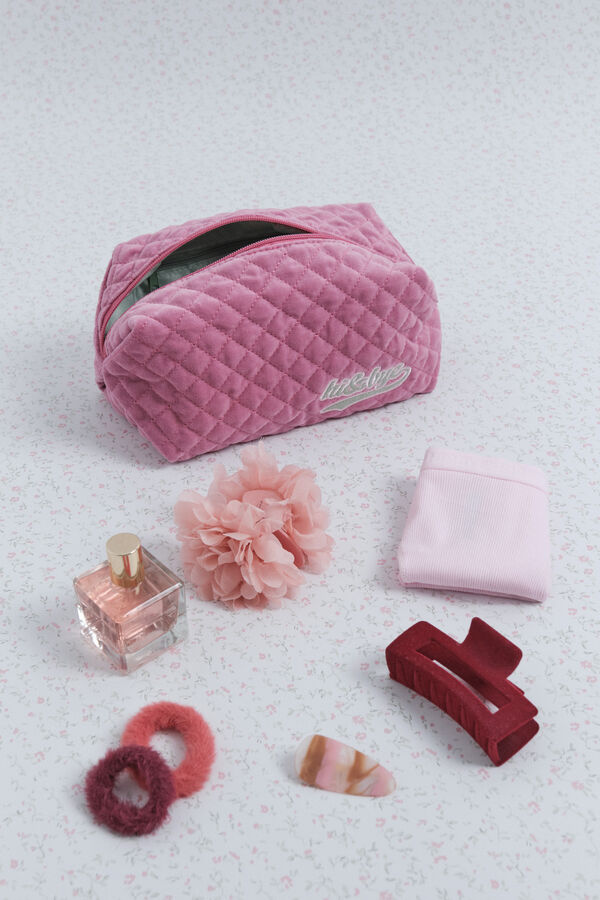 HI&BYE Neceser de terciopelo terciopelo con logo bordado rosa