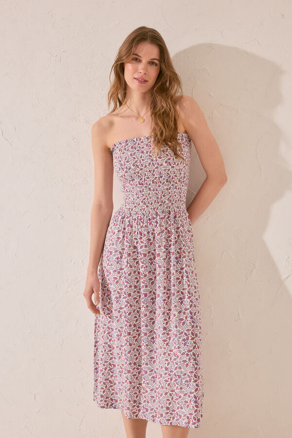 Womensecret Vestido largo de viscosa con estampado morado/lila estampado