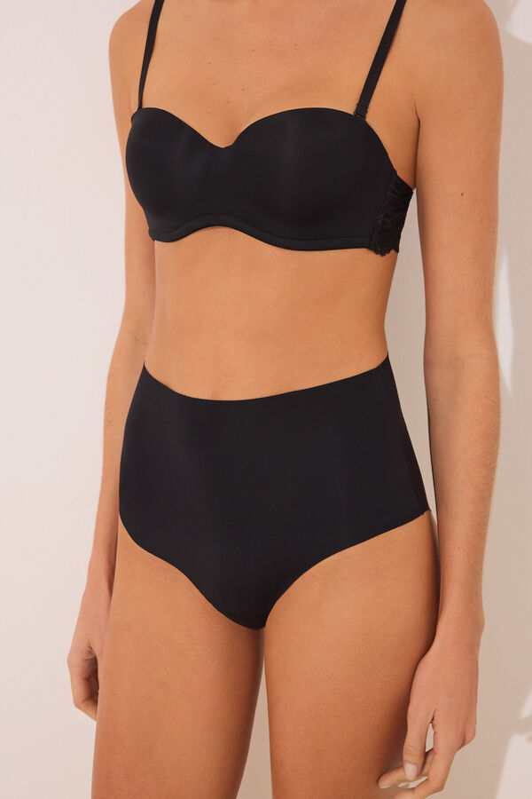 Womensecret Panty alta clásica de microfibra negra negro