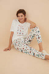 Womensecret Pantalón pijama 100% algodón Navidad blanco