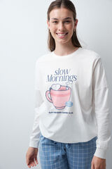 Women'secret Pijama larga de algod&oacute;n Snoopy a cuadros marfil
