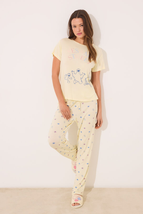 Womensecret Pijama de viscosa amarillo soft touch "Barrio Sésamo"  amarillo