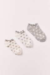Women'secret Paquete de 3 calcetines tobilleros estampado de corazones gris
