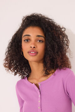 Womensecret Playera de manga larga de canalé morado morado/lila