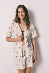 Women'secret Pijama corta camisera de rayas Snoopy marfil