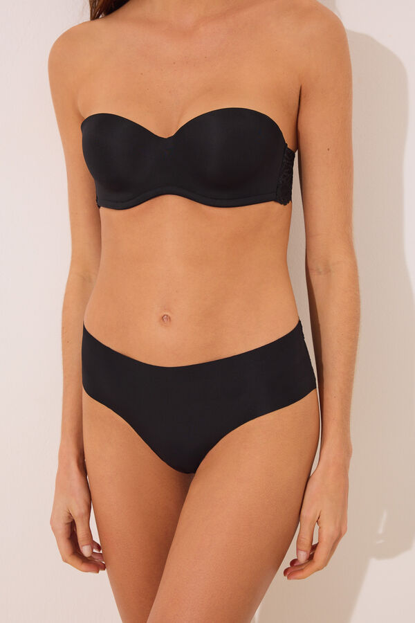 Womensecret Panty brasileña ancha de microfibra y encaje negro negro