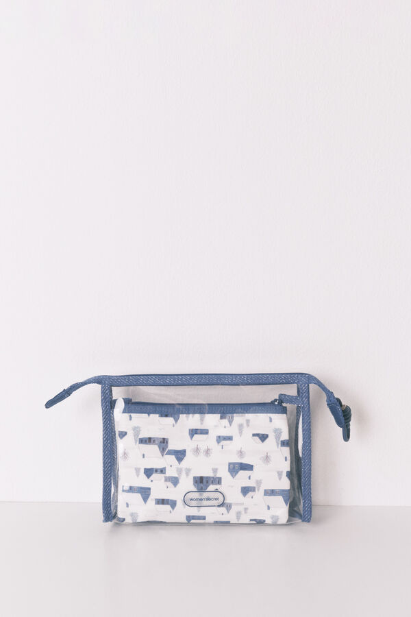 Women'secret Pack de 3 neceseres con estampados surtidos en azul y blanco estampado