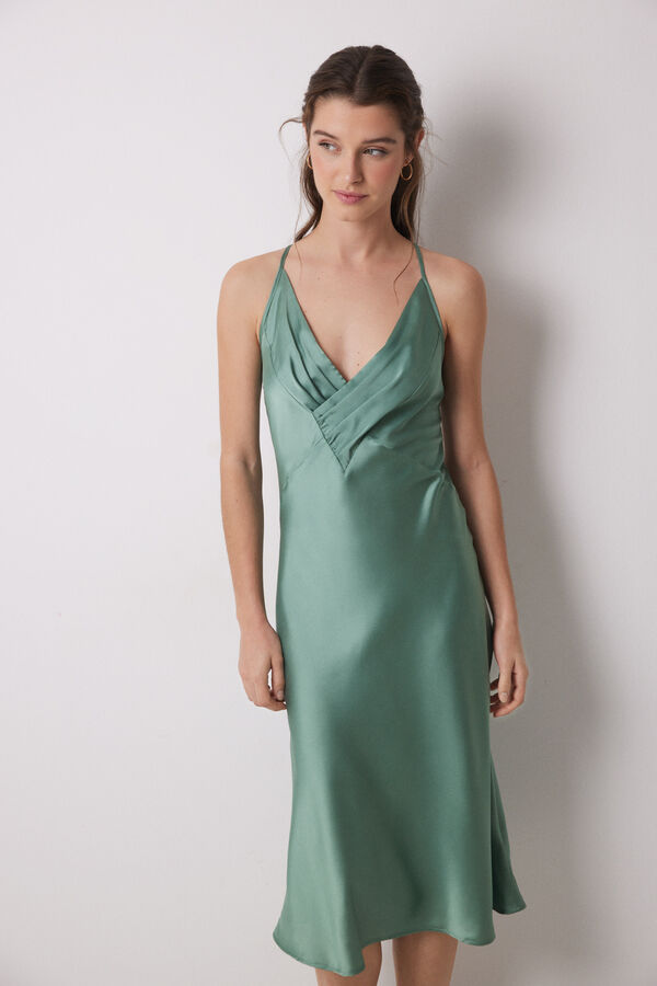 Womensecret Camisón midi satén verde verde