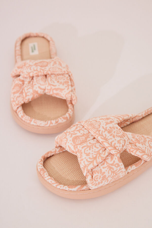 Womensecret Pantuflas para casa con parte superior anudada de rafia color naranja melocotón naranja