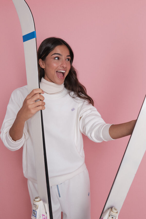 HI&BYE Sudadera de forro polar blanca con logo marfil