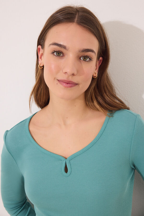 Womensecret Pijama larga verde esmeralda con flores verde