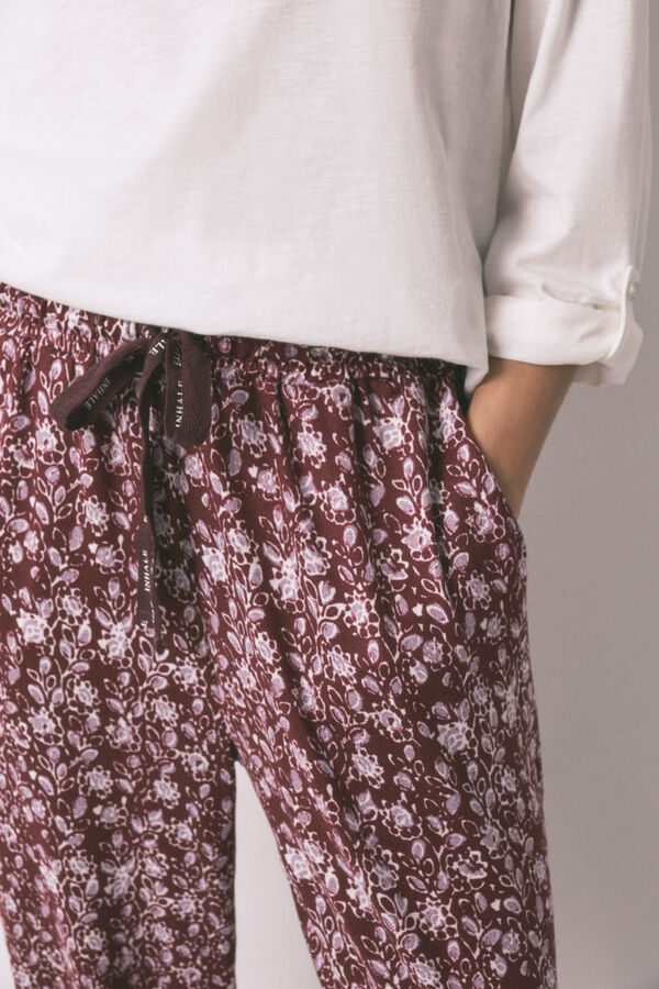 Women'secret Pantal&oacute;n largo estampado de flores granate estampado
