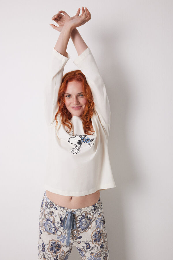 Womensecret Playera de manga larga 100% algodón de Snoopy marfil