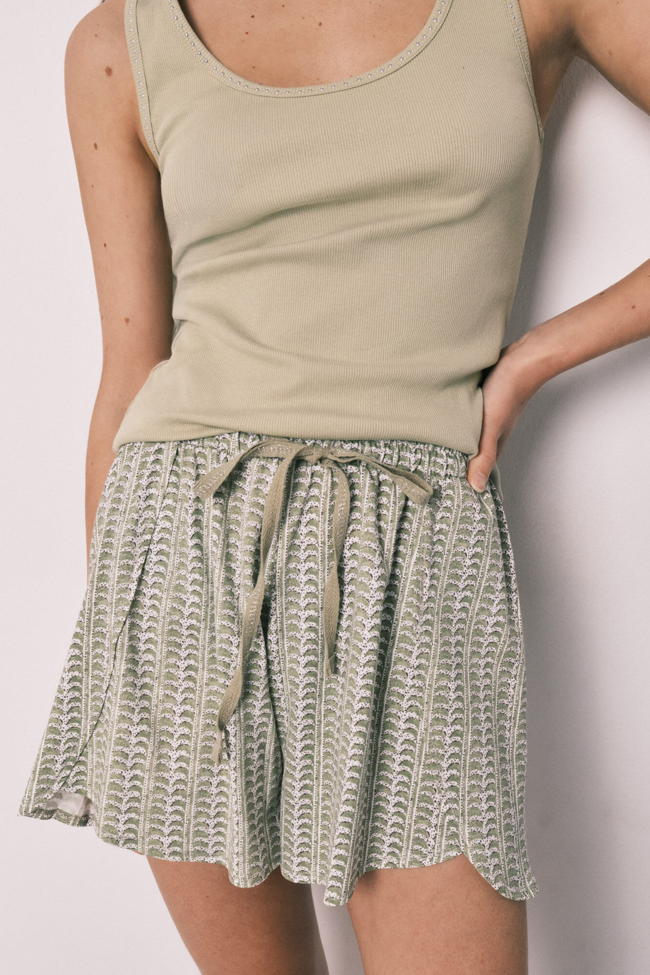 Women'secret Pijama corta de algod&oacute;n verde