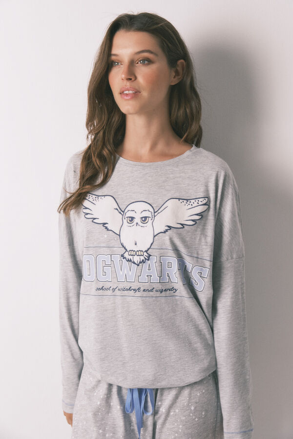 Women'secret Pijama larga algodón Hedwig gris  gris