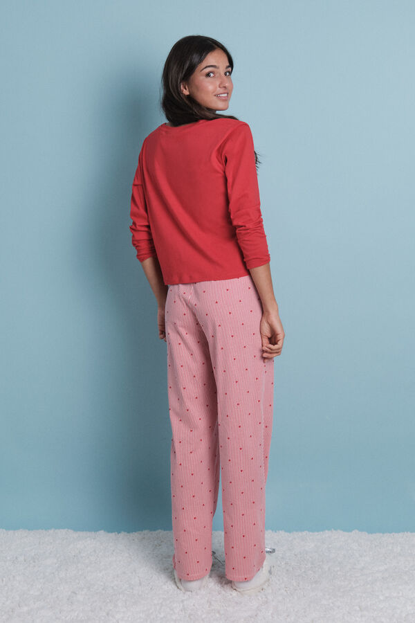 HI&BYE Pijama larga 100% algodón pijama rayas rojas  rojo