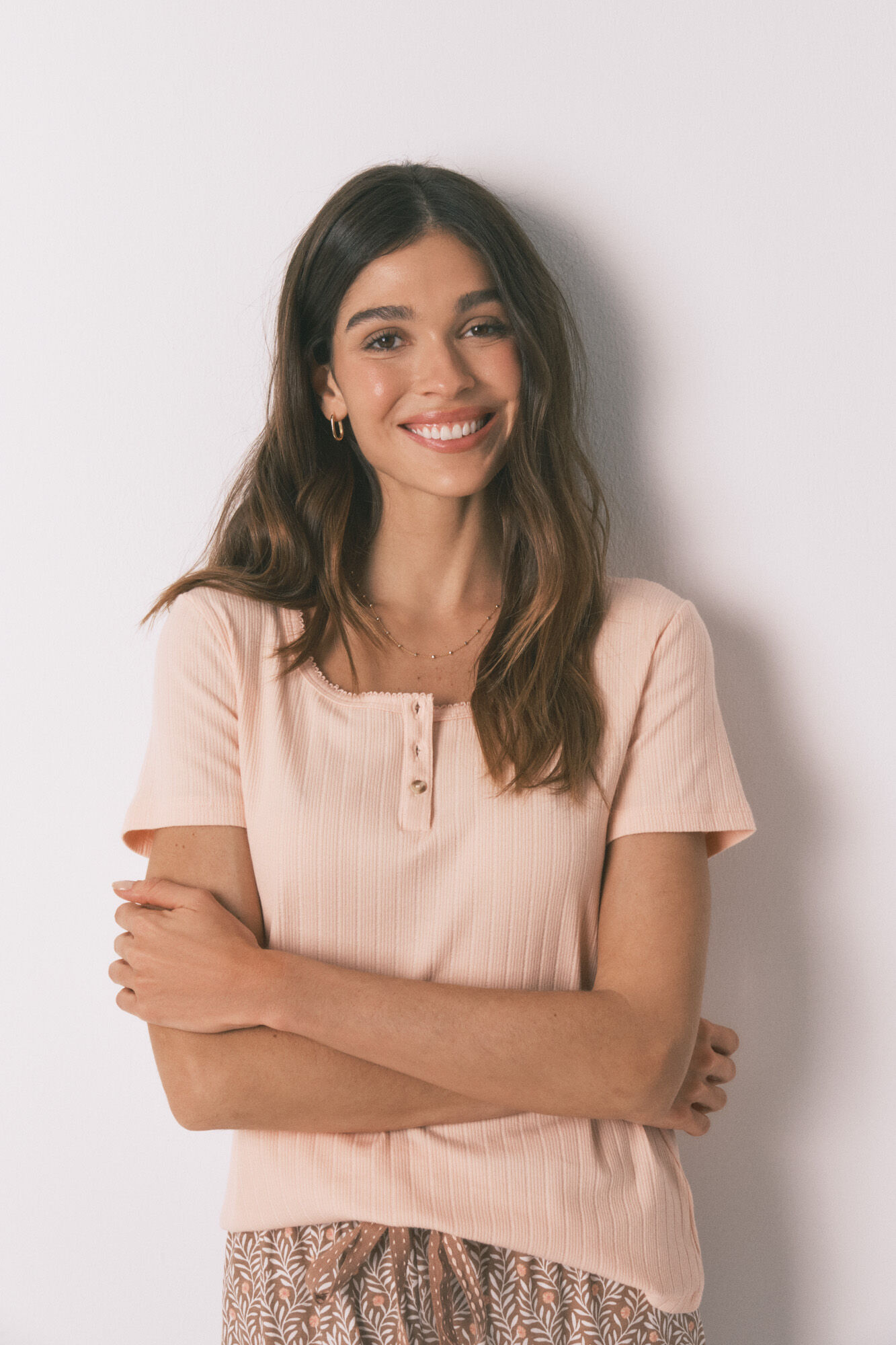 Women'secret Pijama Capri estampada de algod&oacute;n rosa y amarillo