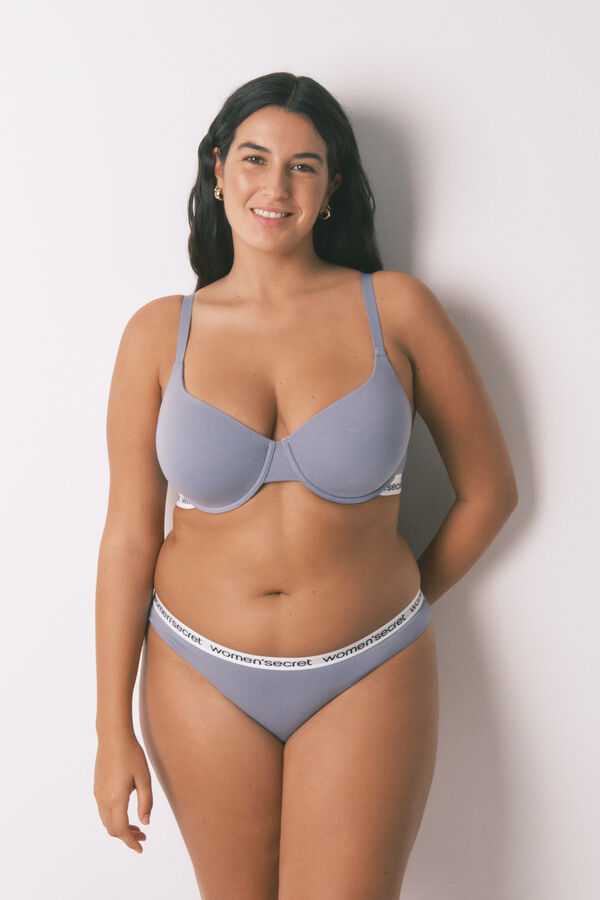 Women'secret Pack de panties brasileñas anchas con logo de algodón  azul