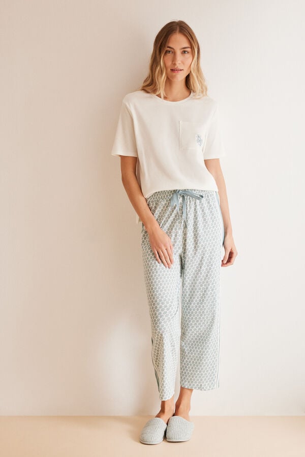 Womensecret Pijama 100% algodón Capri estampado geométrico marfil