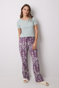 Womensecret Pantalón largo viscosa estampado ikat morado/lila