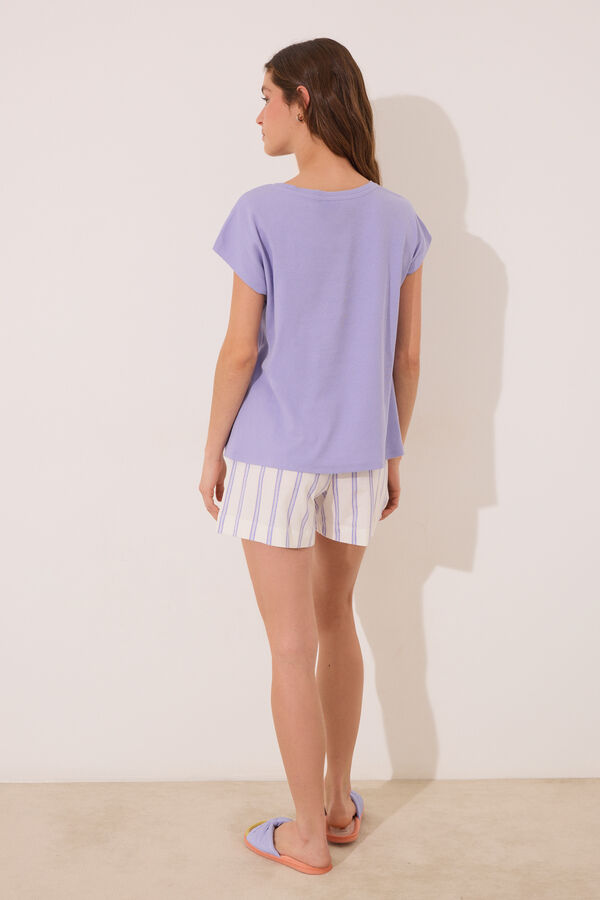 Womensecret Pijama corta de algodón de rayas short morado/lila