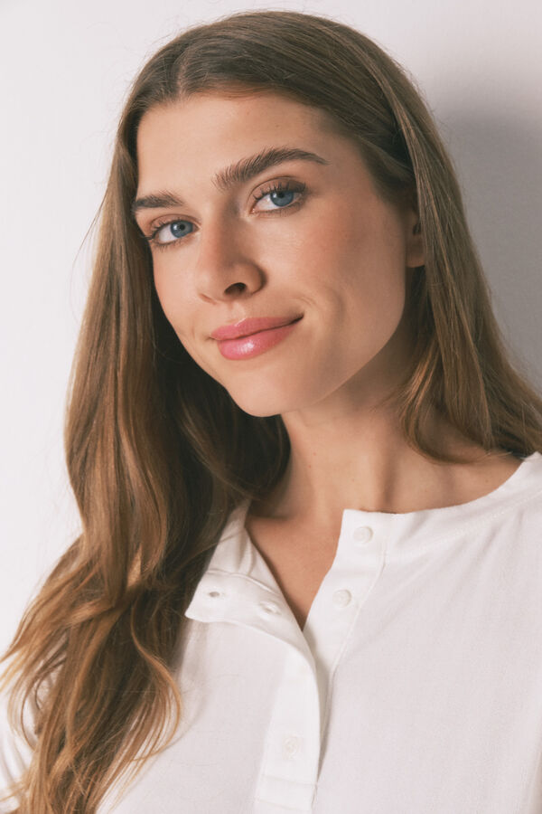 Women'secret Playera blanca holgado de manga larga marfil