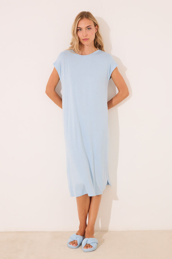 Womensecret Camisón midi de viscosa con brillos azul azul