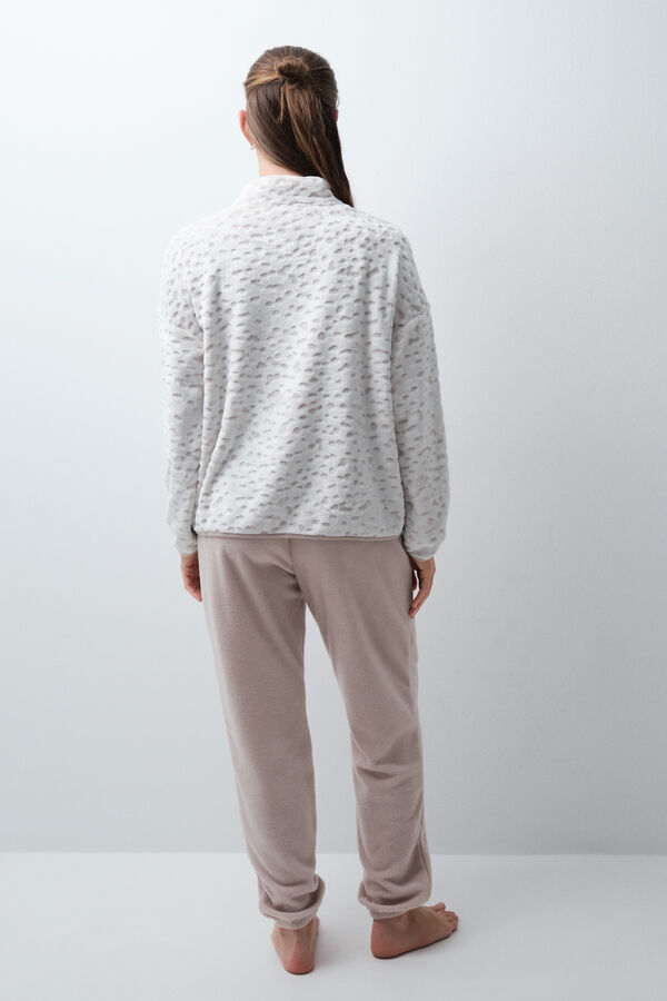 Women'secret Pijama larga polar estampado marfil