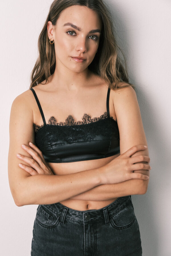 Women'secret Brasier top horizontal de encaje negro negro