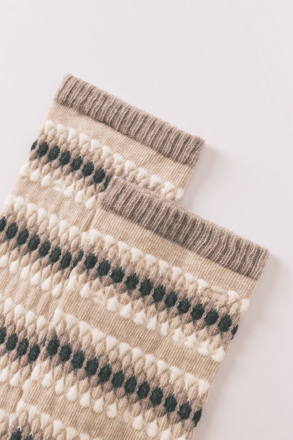 Women'secret Calcetines largos de color beige con rombos beige