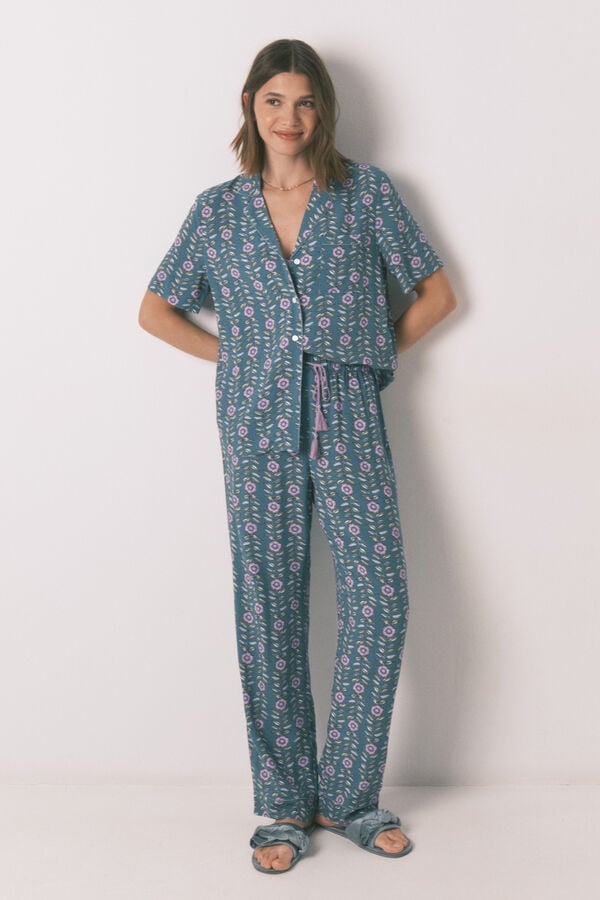 Womensecret Pijama camisera largo con estampado floral verde verde