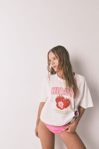 HI&BYE Panty de bikini brasile&ntilde;o estampado de rayas rosa