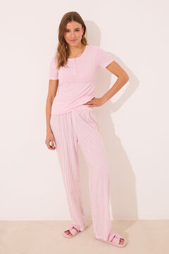 Womensecret Pijama de viscosa acanalada con rayas rosas rosa