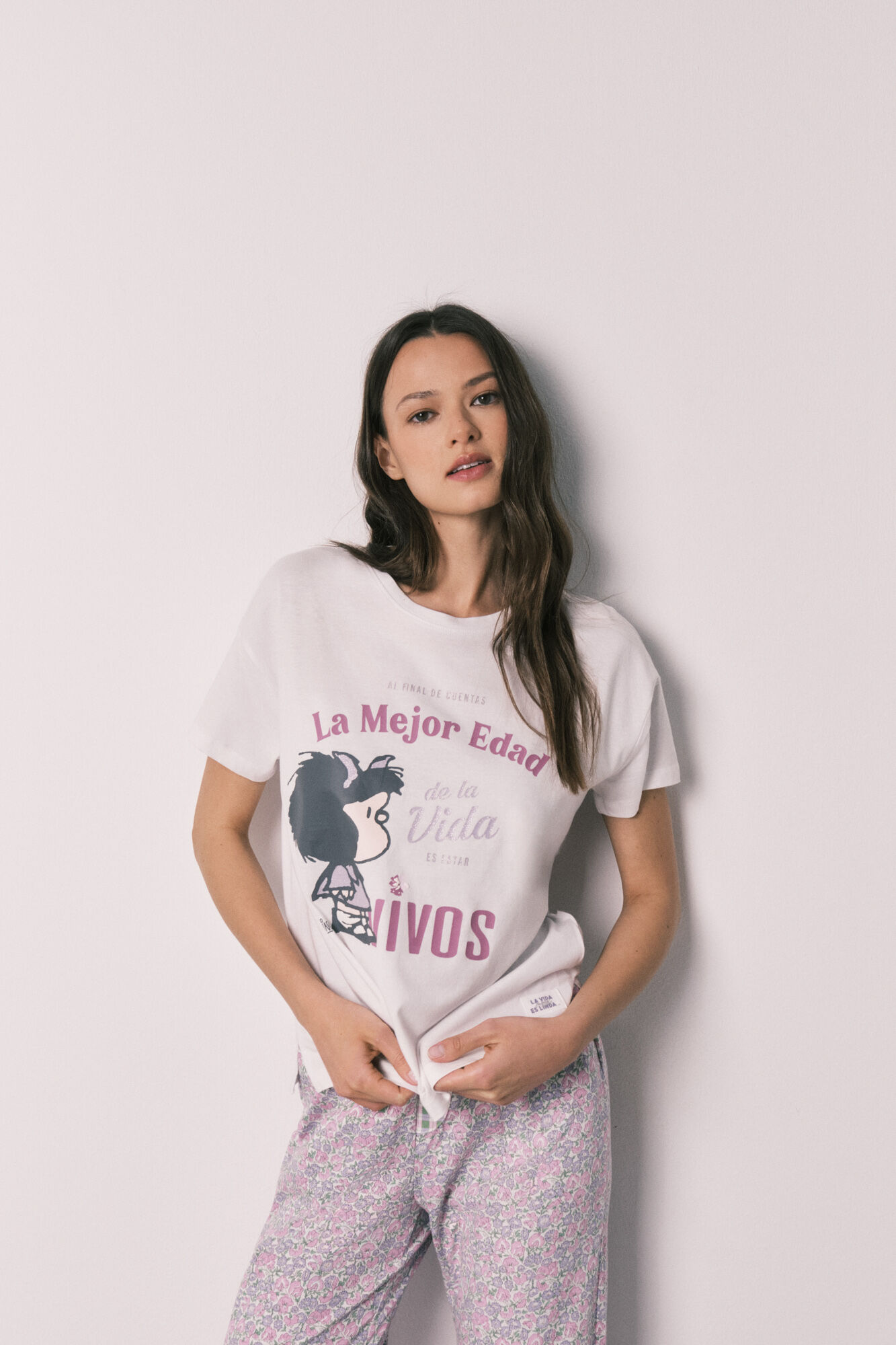 Women'secret Pijama larga de algod&oacute;n Mafalda florecitas