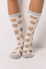Women'secret Calcetines largos con estampado de pretzel blanco