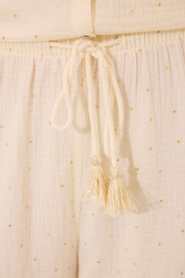 Womensecret Pijama camisera de muselina 100% algodón blanco marfil
